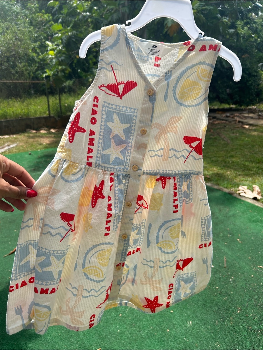 H&M Cream Dress with Red, Blue & Yellow Print
